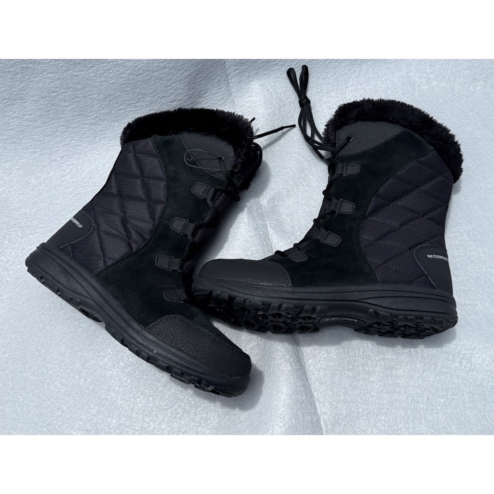 Columbia Ice Maiden II Winter Boots Womens 10 Black Waterproof Omni Grip Quilted - Picture 12 of 15